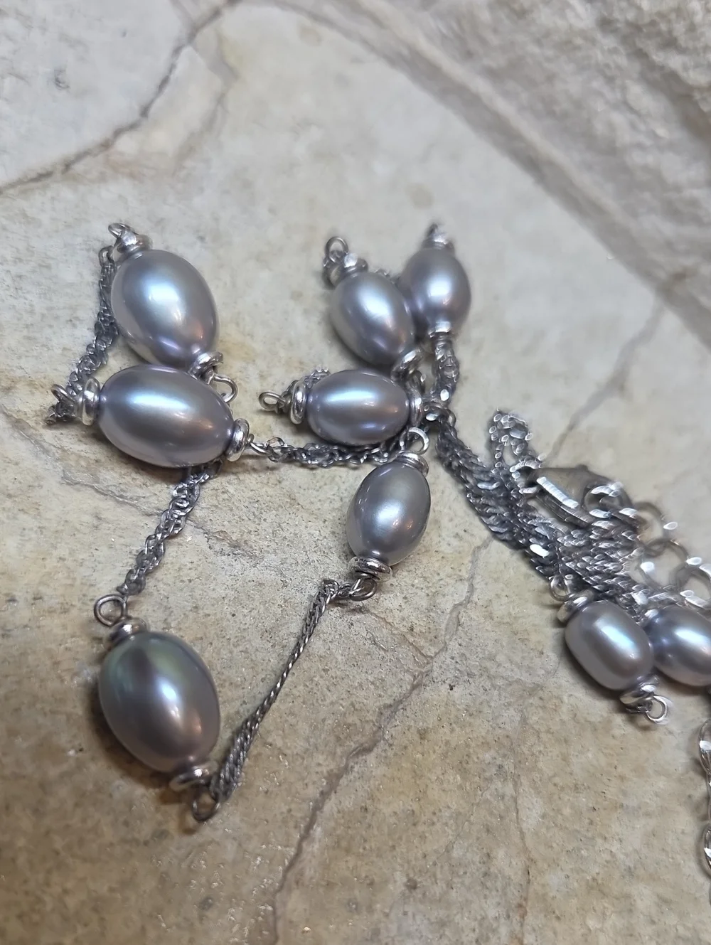 Superb Quality Real Silver Pearl Station Necklace HONORA Italy